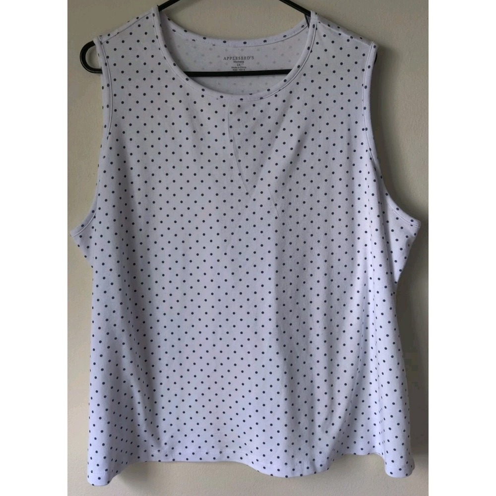 Appleseed's Women's Plus Size 2X Tank Top Polka Dot‎ White/Black Cotton Blend